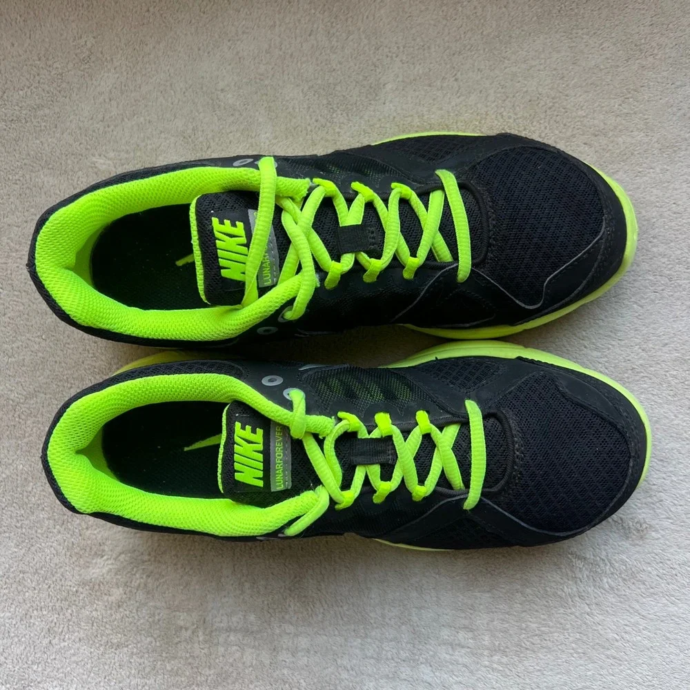 Nike Lunarlon Women 6.5 Youth 5Y Running Shoes Athletic Sneaker Black Neon Green